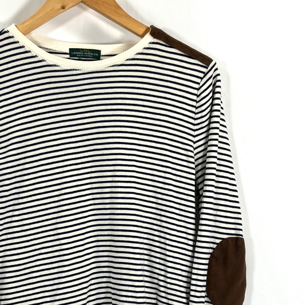 Lauren Ralph Lauren Striped Long Sleeve Top Elbow Patches Womans L Countrycore